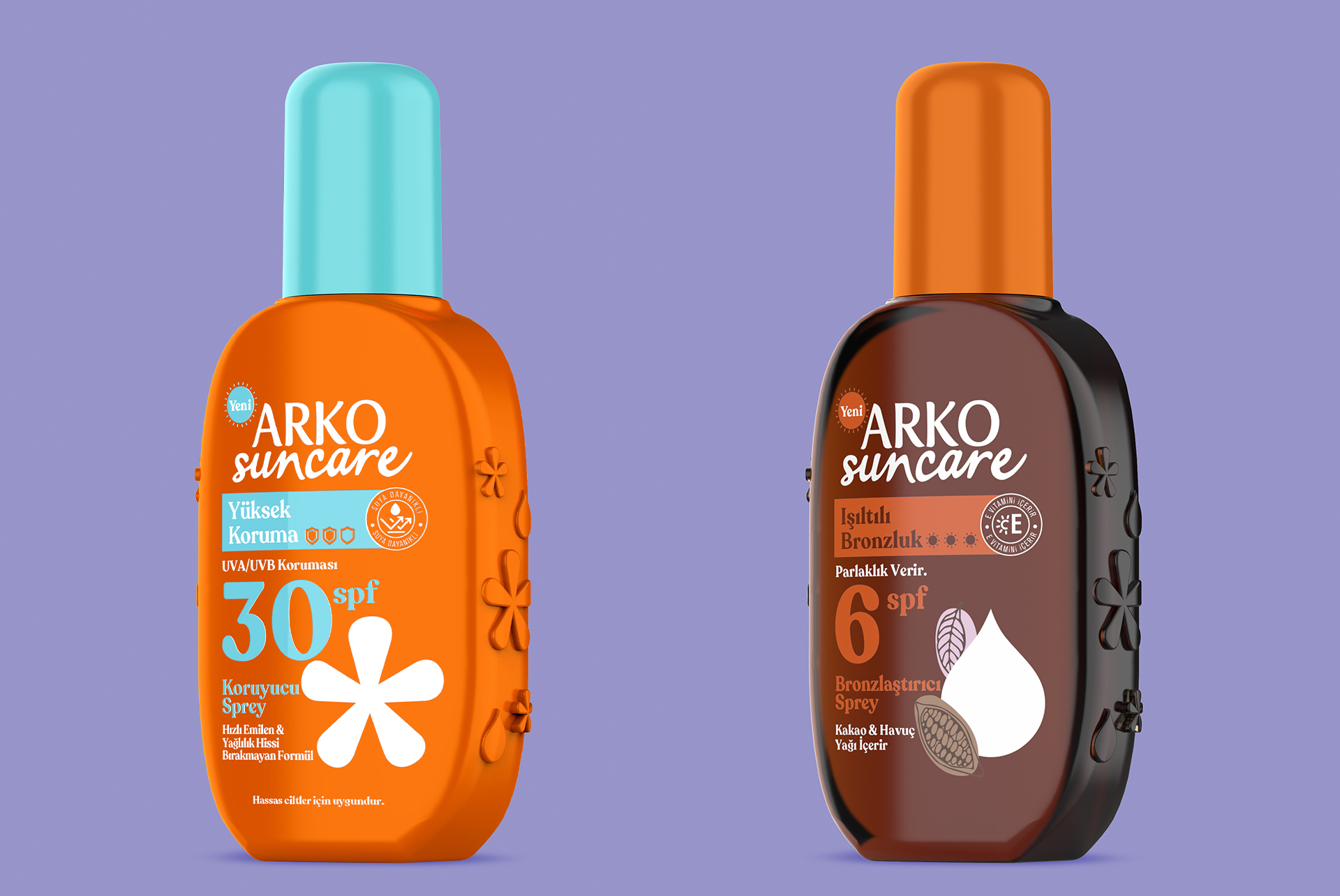 Arko Suncare bottles, raised side icons visible