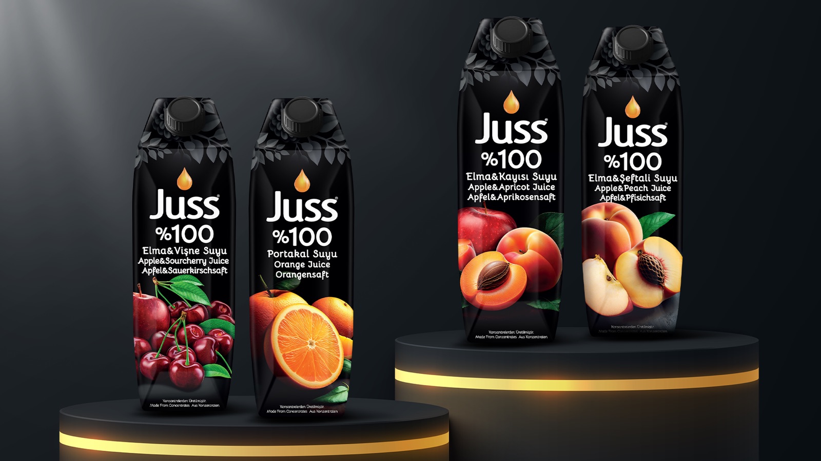Juss 100% fruit juice packaging range