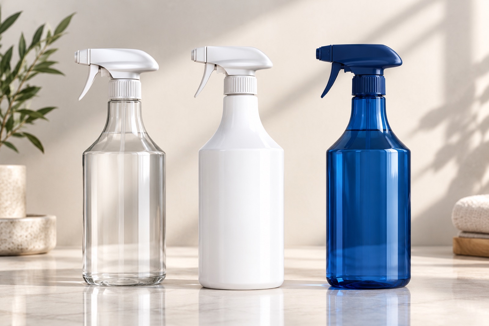 Trigger-spray bottles designed for Bingo, shown unbranded as industrial design renders